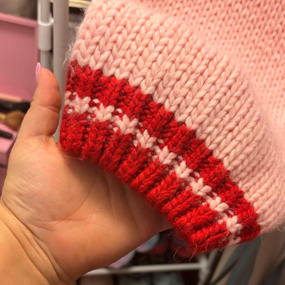 Pink Lily Pink and Red Bow Cherry Chunky Knit Sweater - Picture 3 of 4